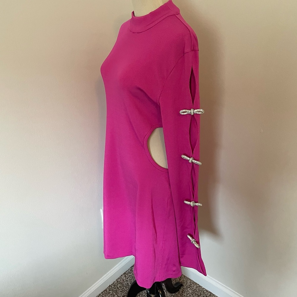 Mach & Mach Hot Pink Crystal Bow Cut Out Mini Dress FR 44 - Picture 7 of 11